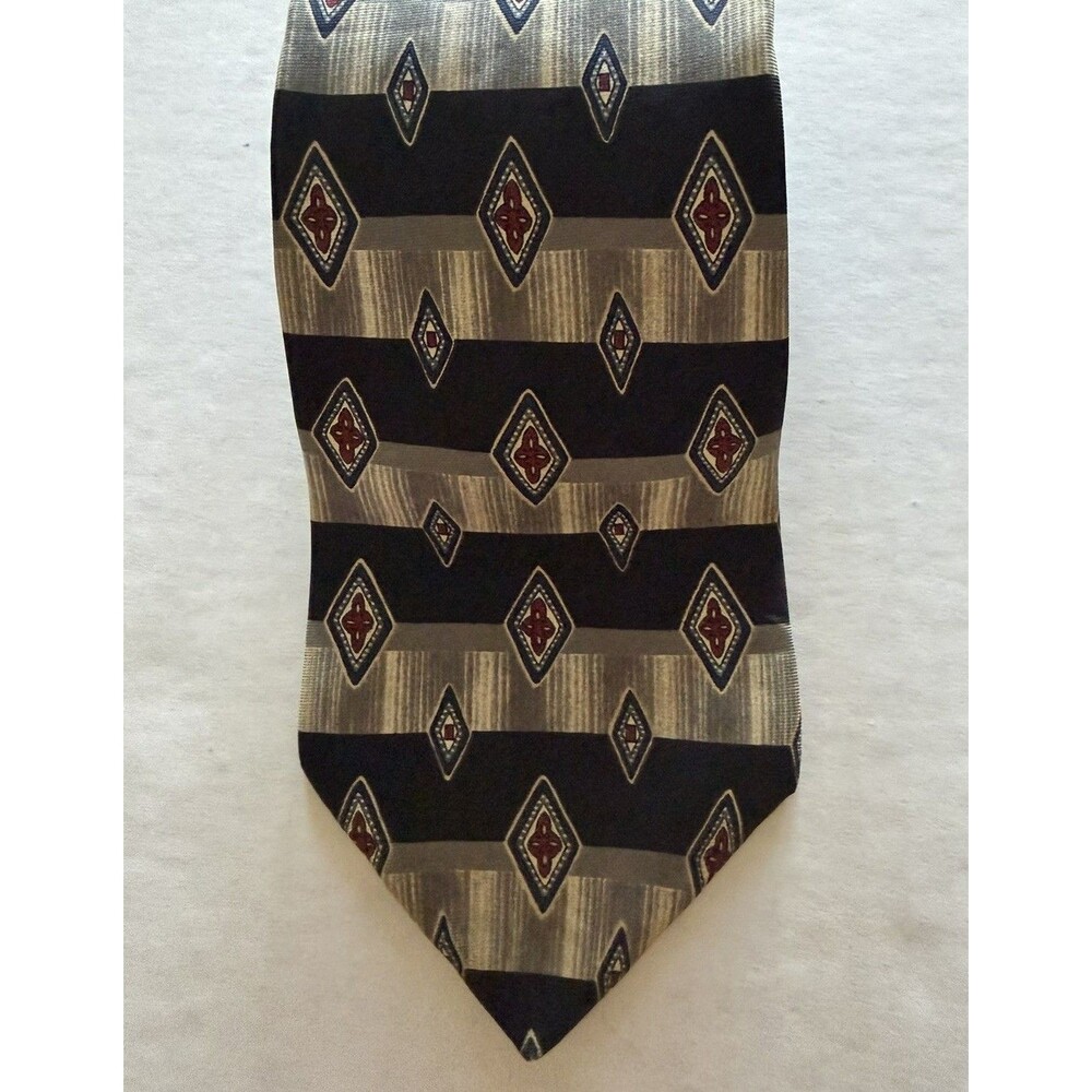 Courreges Homme Silk Tie Gray Black Blue Red Men Necktie Geometric Striped